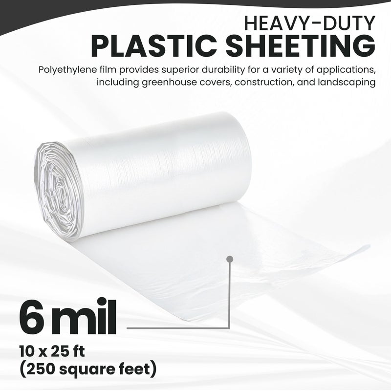 TAPIX Plastic Sheeting (10' x 25') Long  6 Mil - UV Protection Poly Sheeting Polyethylene Film  Heavy Duty Greenhouse Plastic Sheeting - Image 2